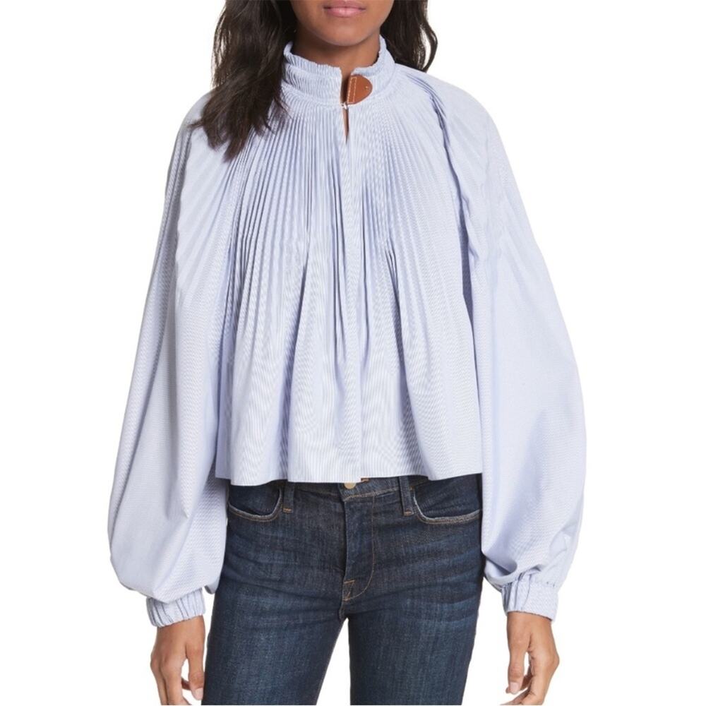 Tibi Light Blue Pleated Blouse